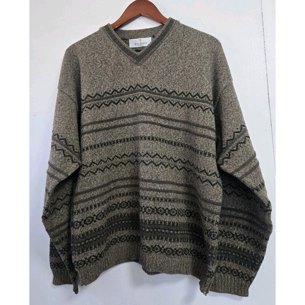 VTG Bill Blass Sweater Mens L 90s Knit V Neck‎ Abstract Grandpa 3D Knit Cosby